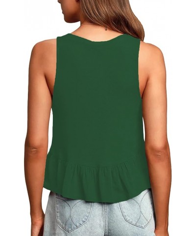 Women's Casual V Neck Peplum Ruffle Hem Sleeveless Babydoll Tank Top Dark Green $12.04 Tanks