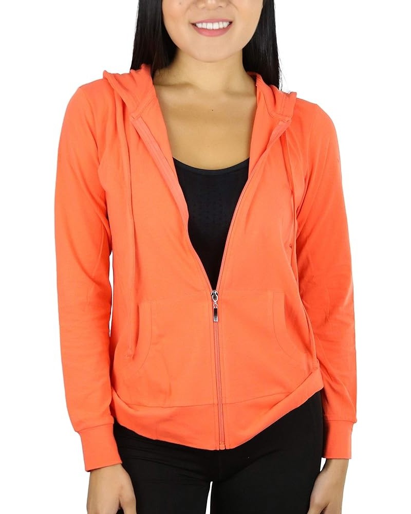 Women's Thin Fabric Long Sleeve Kangaroo Pocket Zip Up Hoodie Coral $17.37 Hoodies & Sweatshirts