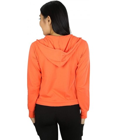 Women's Thin Fabric Long Sleeve Kangaroo Pocket Zip Up Hoodie Coral $17.37 Hoodies & Sweatshirts