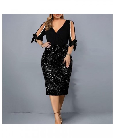 Women's Maxi Dress Large Size Sequin Mesh 5 Minutes Sleeve Waist Dress Sequined Neck Dress Strapless Summer Black $11.55 Dresses