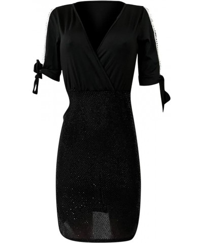 Women's Maxi Dress Large Size Sequin Mesh 5 Minutes Sleeve Waist Dress Sequined Neck Dress Strapless Summer Black $11.55 Dresses