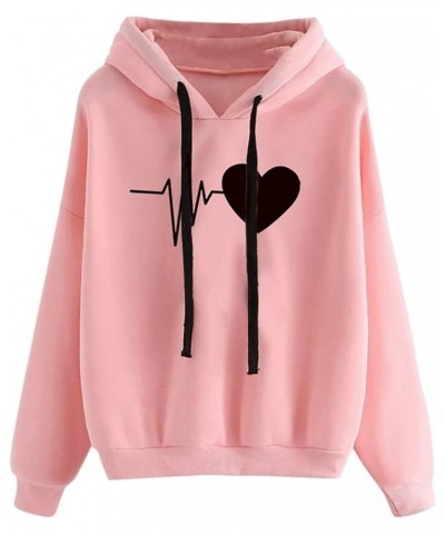 Oversized Sweatshirt for Women Long Sleeve Cute Heart Graphic Hooded Pullover Fashion Lightweight Hoodies 03-pink $6.46 Hoodi...