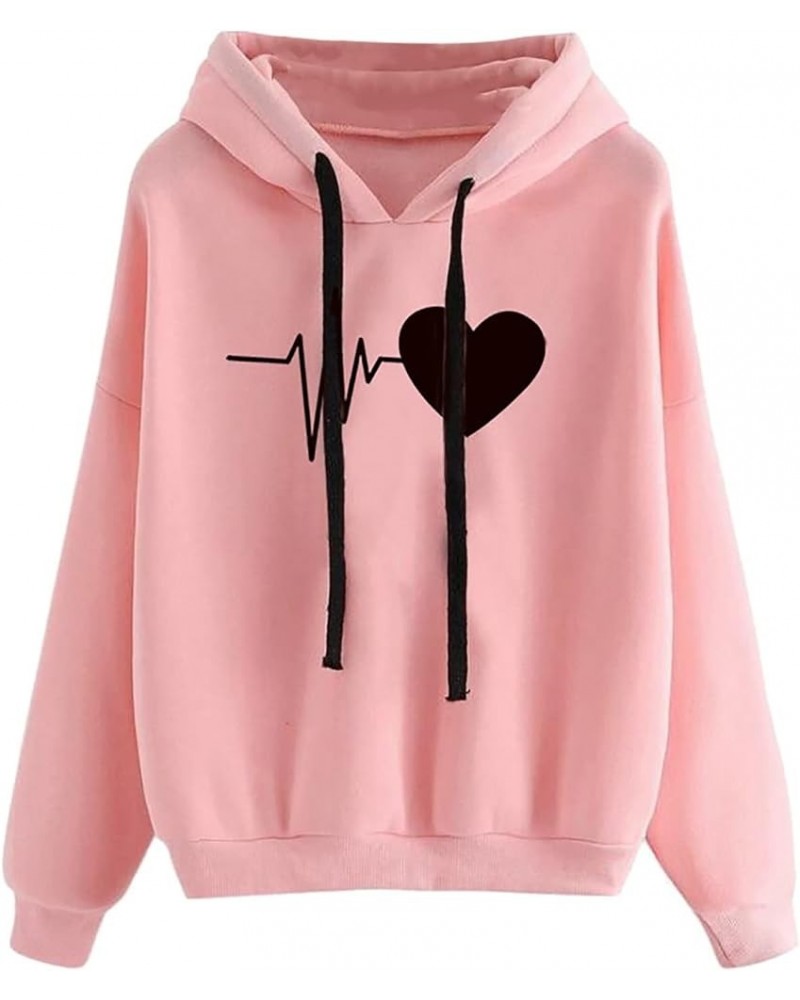 Oversized Sweatshirt for Women Long Sleeve Cute Heart Graphic Hooded Pullover Fashion Lightweight Hoodies 03-pink $6.46 Hoodi...