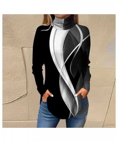 Womens Turtleneck Long Sleeve Shirts Color Block Tunic Tops Fall Dressy Casual Blouses Winter Pullover Sweatshirts A001-gray ...