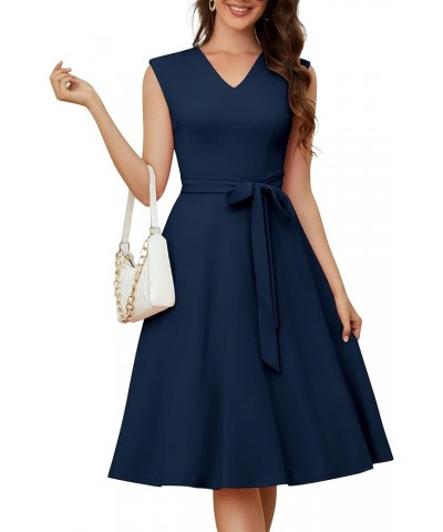 Women's Vintage Church Dress A-line Wedding Guest Dress Audrey Hepburn Casual Dresses Navy $25.19 Dresses