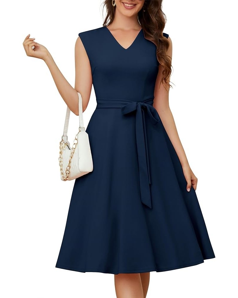 Women's Vintage Church Dress A-line Wedding Guest Dress Audrey Hepburn Casual Dresses Navy $25.19 Dresses