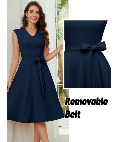 Women's Vintage Church Dress A-line Wedding Guest Dress Audrey Hepburn Casual Dresses Navy $25.19 Dresses