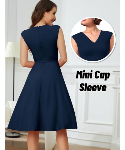 Women's Vintage Church Dress A-line Wedding Guest Dress Audrey Hepburn Casual Dresses Navy $25.19 Dresses