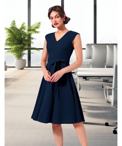 Women's Vintage Church Dress A-line Wedding Guest Dress Audrey Hepburn Casual Dresses Navy $25.19 Dresses