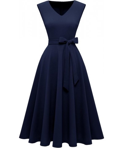 Women's Vintage Church Dress A-line Wedding Guest Dress Audrey Hepburn Casual Dresses Navy $25.19 Dresses