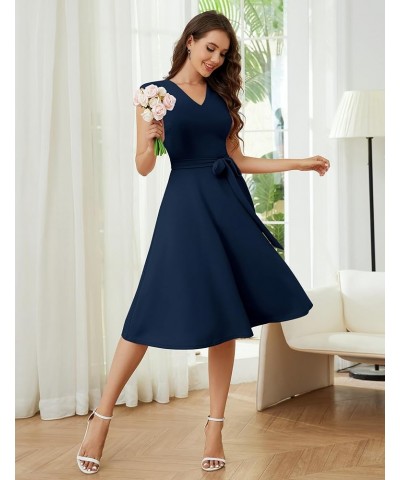 Women's Vintage Church Dress A-line Wedding Guest Dress Audrey Hepburn Casual Dresses Navy $25.19 Dresses