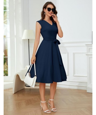 Women's Vintage Church Dress A-line Wedding Guest Dress Audrey Hepburn Casual Dresses Navy $25.19 Dresses