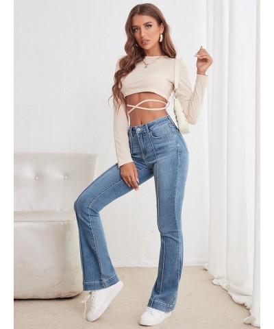 Womens Jeans Jeans for Women Seam Detail Flare Leg Jeans (Color : Medium Wash, Size : Small) Medium Medium Wash $27.63 Jeans