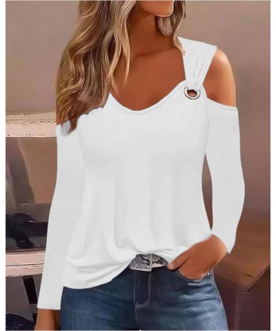 Cold Shoulder Tops for Women Long Sleeve 2024 Sexy Off The Shoulder Tunic Tops Summer Casual One Shoulder Blouse Shirts D-whi...