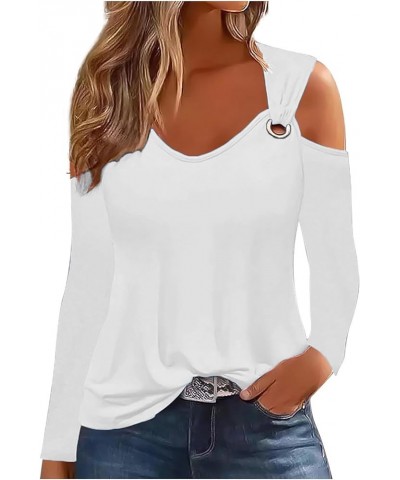 Cold Shoulder Tops for Women Long Sleeve 2024 Sexy Off The Shoulder Tunic Tops Summer Casual One Shoulder Blouse Shirts D-whi...