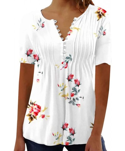 Womens Tops Dressy Casual 2023 Fashion Floral Print Tunic Plus Size Short Sleeve v Neck Henley Shirts H05-red $6.03 Tops