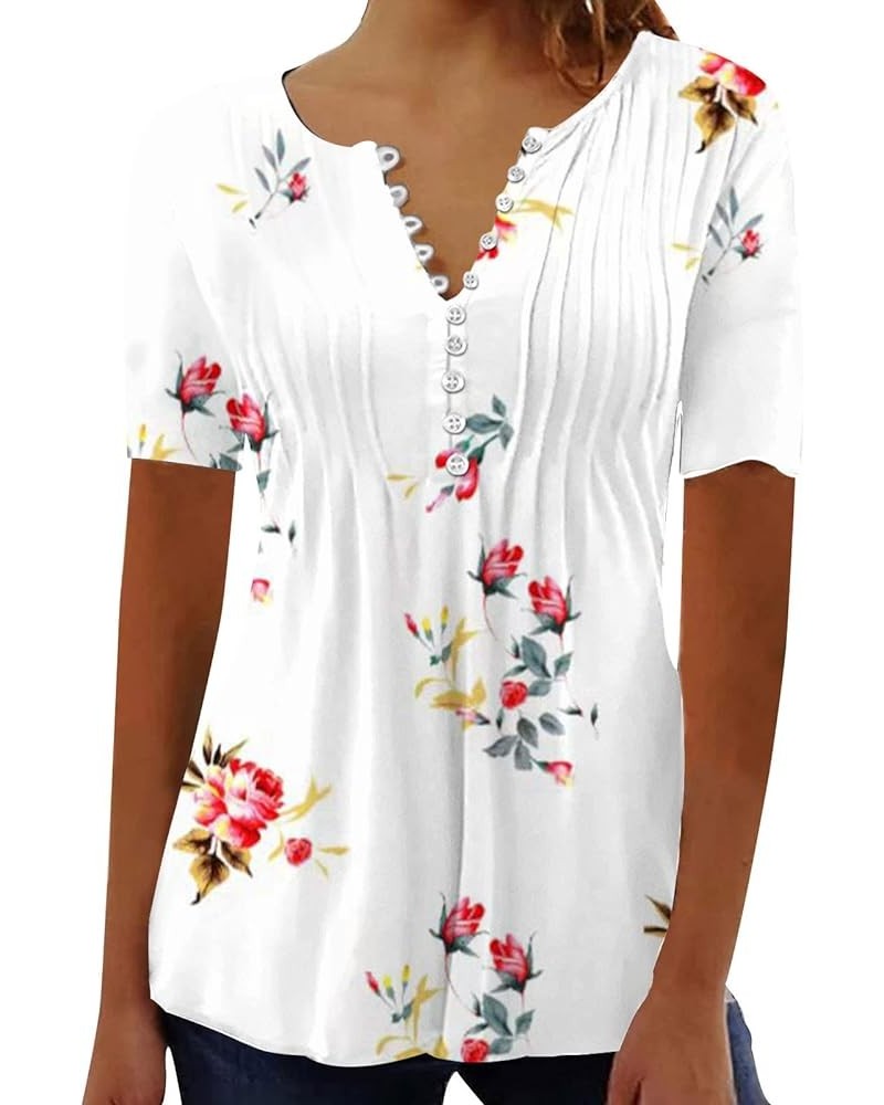 Womens Tops Dressy Casual 2023 Fashion Floral Print Tunic Plus Size Short Sleeve v Neck Henley Shirts H05-red $6.03 Tops