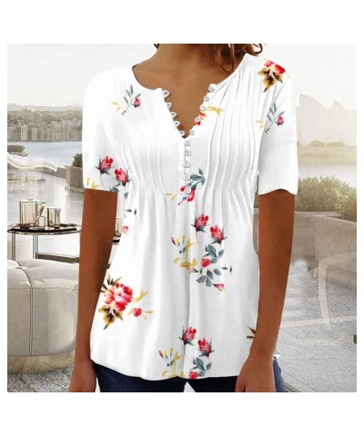 Womens Tops Dressy Casual 2023 Fashion Floral Print Tunic Plus Size Short Sleeve v Neck Henley Shirts H05-red $6.03 Tops