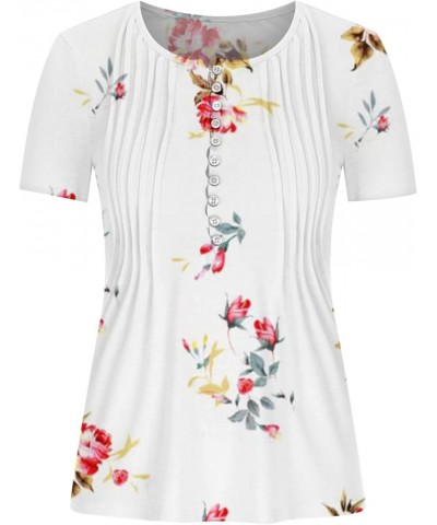 Womens Tops Dressy Casual 2023 Fashion Floral Print Tunic Plus Size Short Sleeve v Neck Henley Shirts H05-red $6.03 Tops