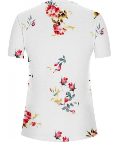 Womens Tops Dressy Casual 2023 Fashion Floral Print Tunic Plus Size Short Sleeve v Neck Henley Shirts H05-red $6.03 Tops