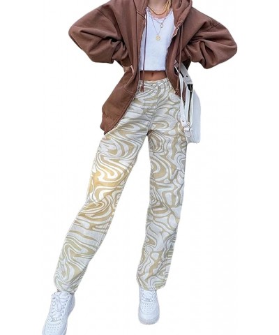 Straight Leg Trousers for Women High Waisted Fashion Print Pants Y2K Wide Leg Jeans Vintage Jeans Khaki $18.35 Jeans