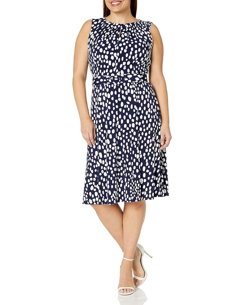 Women's, Sleeveless Jersey Keyhole Belted Midi Dress Navy/Soft White $22.71 Dresses