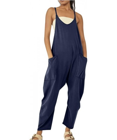 Jumpsuits for Women 2024 Dressy Loose Fit Overalls Summer Spaghetti Straps Rompers Stretchy Outfits with Pockets A3-navy $11....