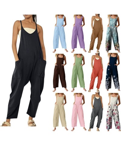 Jumpsuits for Women 2024 Dressy Loose Fit Overalls Summer Spaghetti Straps Rompers Stretchy Outfits with Pockets A3-navy $11....