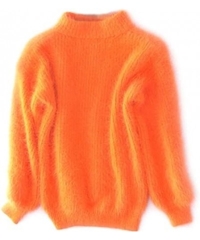 Cashmere Blend Loose Warm Sweater Loose Solid Color Crewneck Knit Pullover Sweater Fluffy Fuzzy Plush Jumper Orange $8.53 Swe...