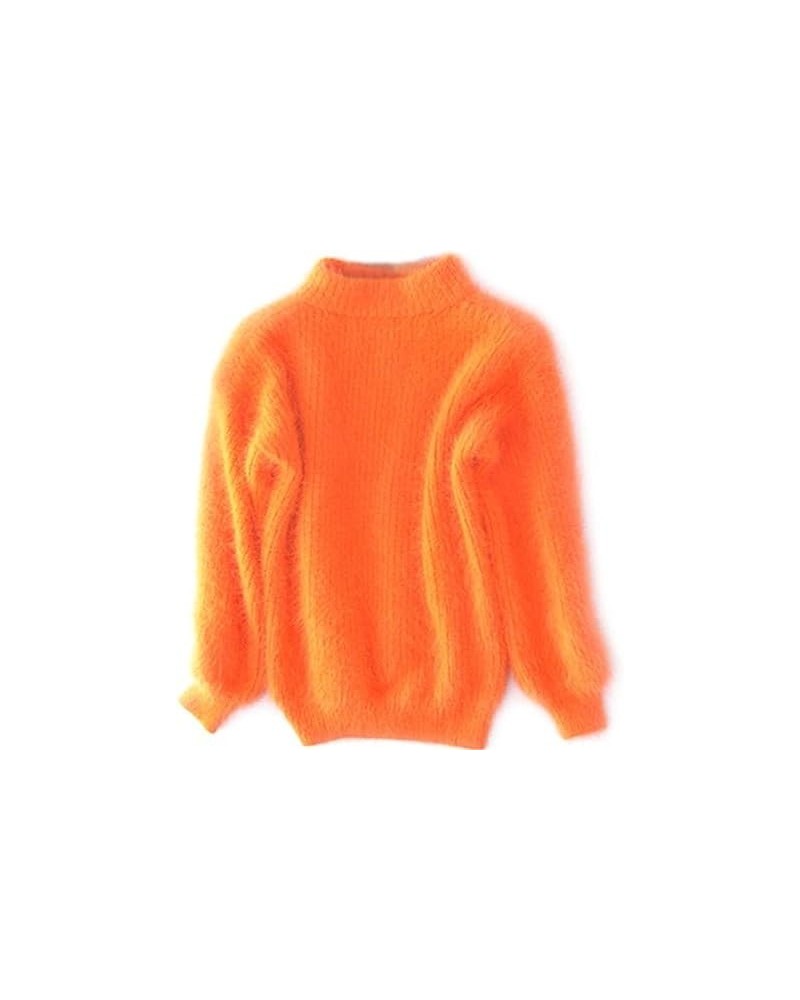 Cashmere Blend Loose Warm Sweater Loose Solid Color Crewneck Knit Pullover Sweater Fluffy Fuzzy Plush Jumper Orange $8.53 Swe...