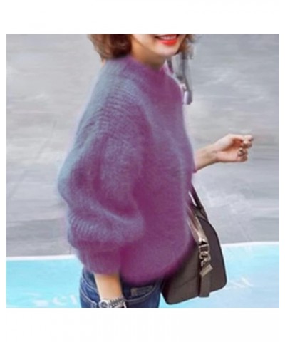 Cashmere Blend Loose Warm Sweater Loose Solid Color Crewneck Knit Pullover Sweater Fluffy Fuzzy Plush Jumper Orange $8.53 Swe...