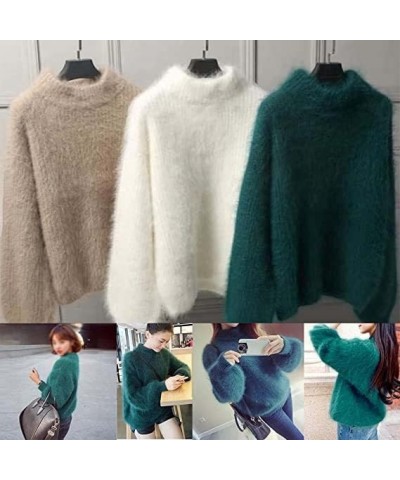 Cashmere Blend Loose Warm Sweater Loose Solid Color Crewneck Knit Pullover Sweater Fluffy Fuzzy Plush Jumper Orange $8.53 Swe...