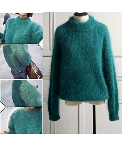 Cashmere Blend Loose Warm Sweater Loose Solid Color Crewneck Knit Pullover Sweater Fluffy Fuzzy Plush Jumper Orange $8.53 Swe...