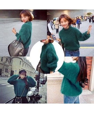 Cashmere Blend Loose Warm Sweater Loose Solid Color Crewneck Knit Pullover Sweater Fluffy Fuzzy Plush Jumper Orange $8.53 Swe...