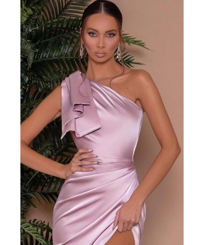 One Shoulder Mermaid Prom Dresses Long with Slit Satin Bridesmaid Dress for Women 2024 Formal Evening Gown Burnt Orange $28.8...