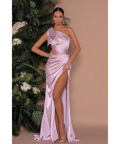 One Shoulder Mermaid Prom Dresses Long with Slit Satin Bridesmaid Dress for Women 2024 Formal Evening Gown Burnt Orange $28.8...