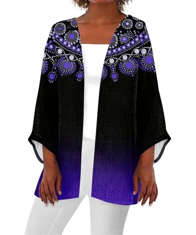 Kimonos for Women Casual 3/4 Sleeve Print Dressy Jacket Trendy Flowy Casual Loose Resort Wear Open Front Cardigan 1-dark Purp...