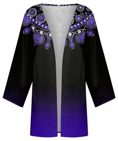 Kimonos for Women Casual 3/4 Sleeve Print Dressy Jacket Trendy Flowy Casual Loose Resort Wear Open Front Cardigan 1-dark Purp...