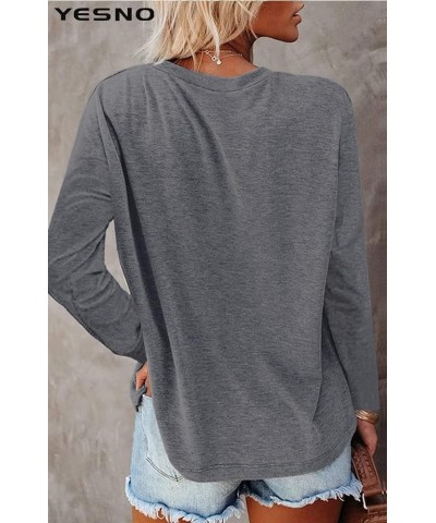 Women Casual Loose Long Sleeve Shirts Crewneck Solid Tops Pullover Sweatshirts with Pocket TY2 Ty2 Gray $15.59 Activewear