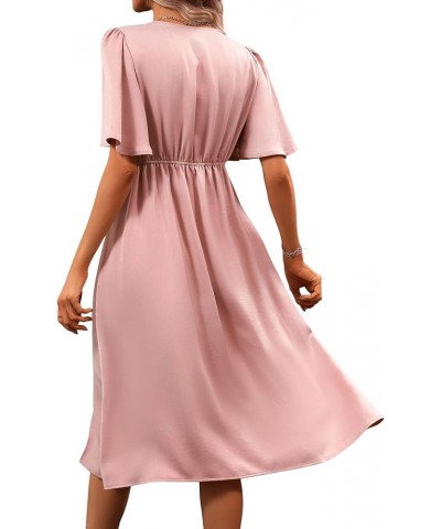 Women's Butterfly Sleeve Deep V Neck Split Thigh A Line Midi Flowy Dress Dusty Pink $10.19 Dresses