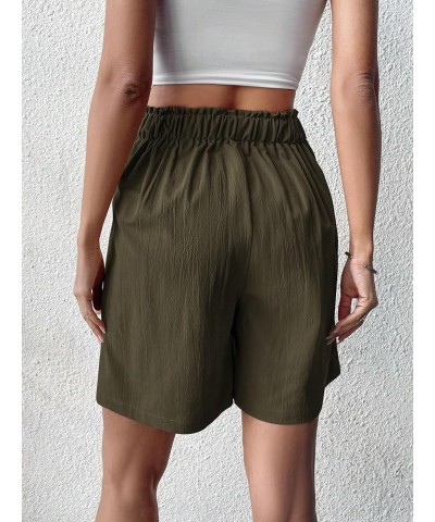 Women's High Waist Wide Leg Shorts Bermuda Plicated Loose Fit Shorts Army Green $14.96 Shorts