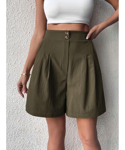 Women's High Waist Wide Leg Shorts Bermuda Plicated Loose Fit Shorts Army Green $14.96 Shorts