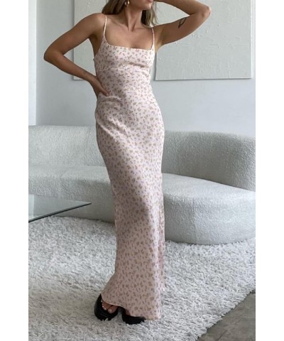 Women Cut Out Sexy Bodycon Maxi Dresses Y2K Spaghetti Strap Backless Cami Dress Low Cut Split Elegant Party Gown G-pink Flora...