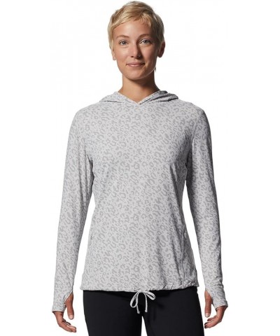 Women's Crater Lake Long Sleeve Hoody for Hiking, Camping, Backpacking, and Casual Wear Grey Ice Wildcat Print $33.00 Activewear