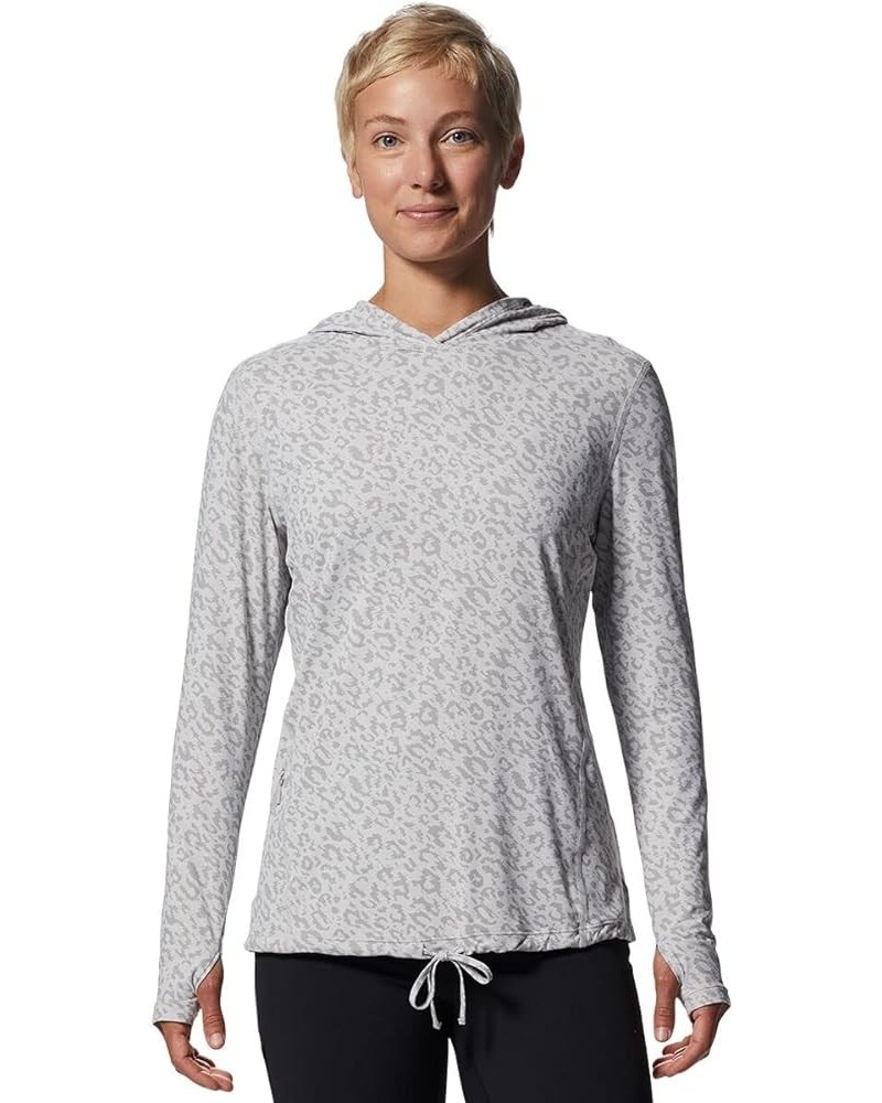 Women's Crater Lake Long Sleeve Hoody for Hiking, Camping, Backpacking, and Casual Wear Grey Ice Wildcat Print $33.00 Activewear