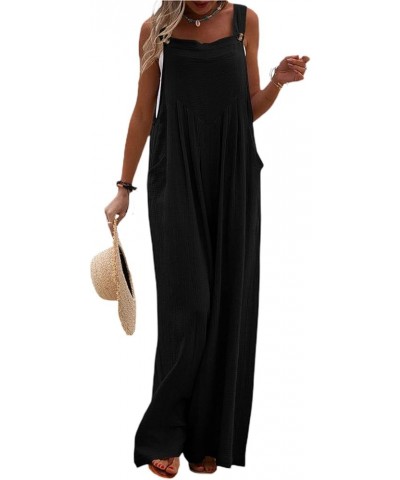 Women Wide Leg Overalls Loose Sleeveless Suspender Jumpsuits Overalls Casual Solid Baggy Romper Plus Size Black $10.35 Overalls