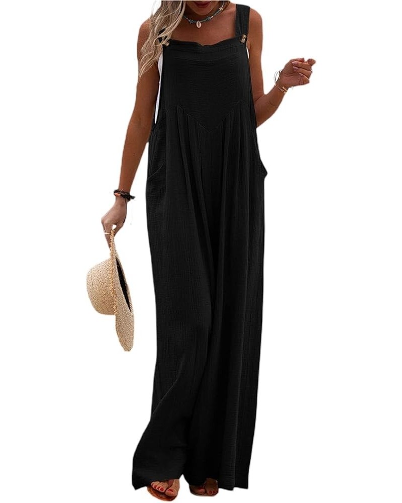 Women Wide Leg Overalls Loose Sleeveless Suspender Jumpsuits Overalls Casual Solid Baggy Romper Plus Size Black $10.35 Overalls