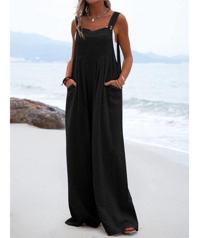 Women Wide Leg Overalls Loose Sleeveless Suspender Jumpsuits Overalls Casual Solid Baggy Romper Plus Size Black $10.35 Overalls