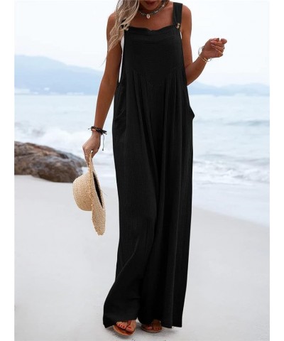 Women Wide Leg Overalls Loose Sleeveless Suspender Jumpsuits Overalls Casual Solid Baggy Romper Plus Size Black $10.35 Overalls