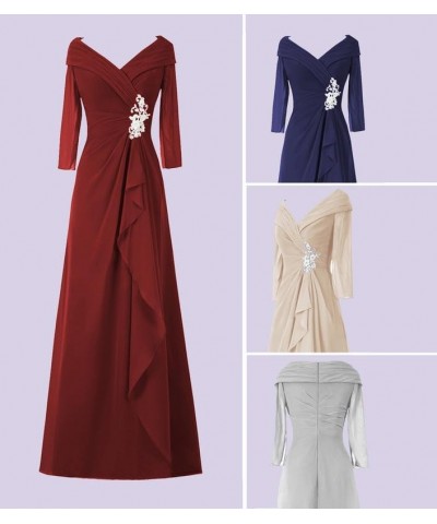 Mother of The Bride Dresses with Sleeves Long Chiffon Evening Formal Dress V Neck Mother of The Groom Dresses for Wedding Yel...